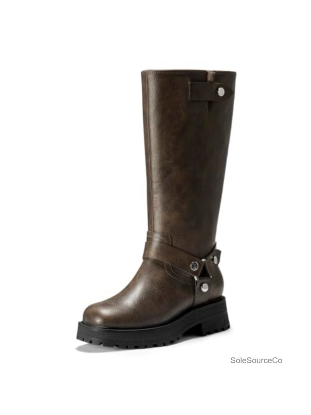 Wide Calf Knee High Boots Faux Suede Moto Block Heel Slip-On